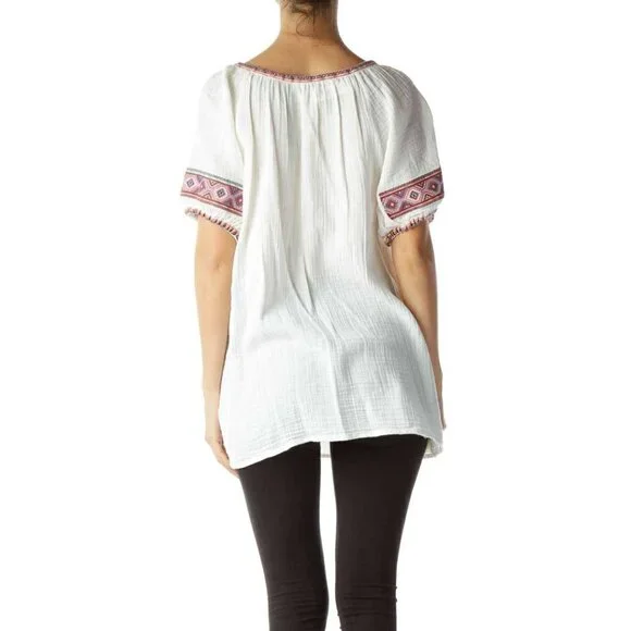 J.Crew Cream Puff Sleeve Embossed Tunic - Picture 2 of 3